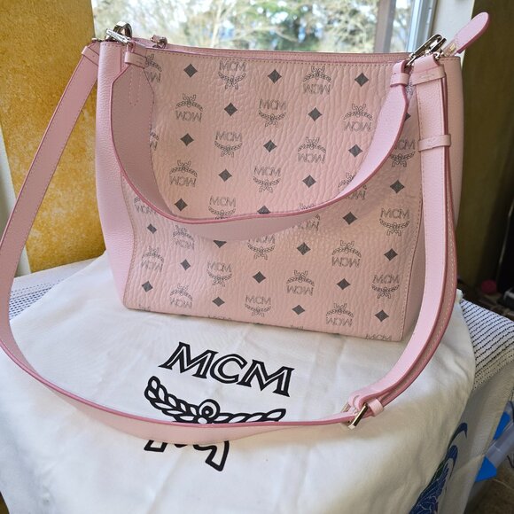 MCM Klara Leather Hobo Bag Powder Pink Monogram Crossbody Authentic - MSRP $1,01 - Picture 12 of 14